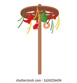 Maslenitsa wooden pole with gifts icon isolated on white background. Column with prizes for traditional russian celebration at Shrovetide. Vector illustration.
