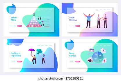 Maslow Hierarchy Pyramid of Human Physiological and Mental Needs, Market Segmentation Landing Page Template Set. Target Audience, Customer Care, Buyers Relationship. Cartoon Vector Illustration