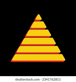 Maslow Pyramid Schild. 3D-extrudiertes gelbes Symbol mit roten Seiten auf schwarzem Hintergrund. Illustration.