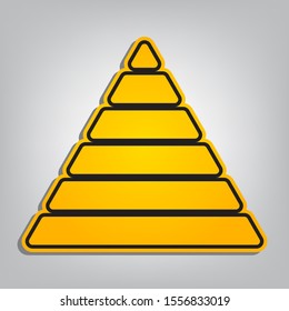 Maslow pyramid sign. Flat orange icon with overlapping linear black icon with gray shadow at whitish background. Illustration.