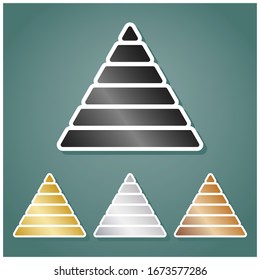 Maslow pyramid sign. Set of metallic Icons with gray, gold, silver and bronze gradient with white contour and shadow at viridan background. Illustration.