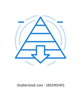 
Maslow Pyramid With Top To Bottom Level Vector Line Icon. Triangle Sections An Arrow Down. Psychological Hierarchy Human Needs Self Actualization And Physiological Development Belonging.