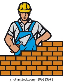 Mason With Brick And Trowel In Hand (construction Worker, Bricklayer)  