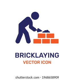 Mason Bricklayer Vector Icon. Wall Construction By Bricklaying.