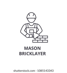 Mason Bricklayer Vector Line Icon, Sign, Illustration On Background, Editable Strokes