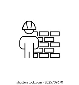 mason bricklayer vector line icon, sign on background, editable strokes.