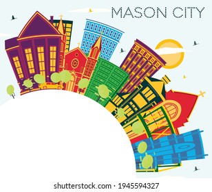 Mason City Iowa Skyline with Color Buildings, Blue Sky and Copy Space. Vector Illustration. Business Travel and Tourism Illustration with Historic Architecture.