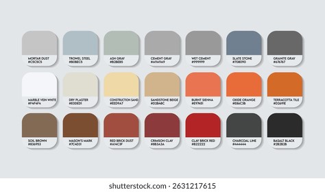 Mason Color Palette – Mason catalog sample Themed Color Swatch Guide with HEX Codes. Mason Professions Color Palette featuring bricks and concrete inspired and home building color themed tone 2026