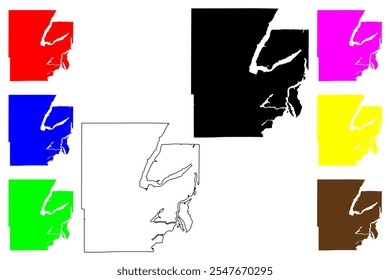 Condado de Mason, Estado de Washington (Condado dos EUA, Estados Unidos da América, EUA, EUA) mapa ilustração vetorial, esboço de rabisco Mapa de Mason