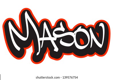 Mason graffiti font style name. Hip-hop design template for t-shirt, sticker or badge