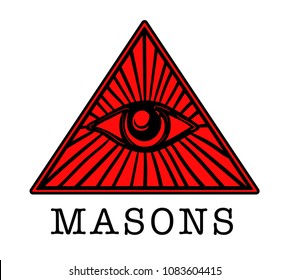 Mason. Illuminati. Masonic eye. Icon, logo, hand drawn 