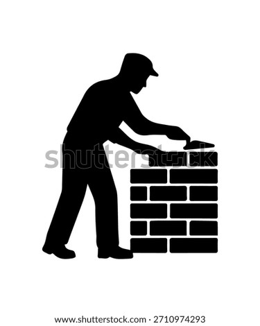 Mason isolated icon silhouette, simple bricklayer builder pictogram.