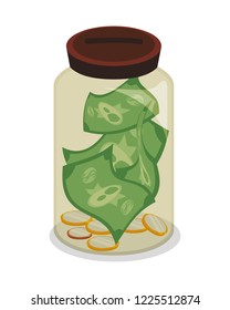 mason jar with bills dollars