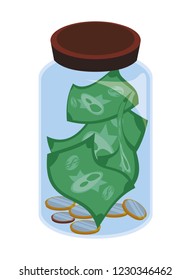 mason jar with bills dollars