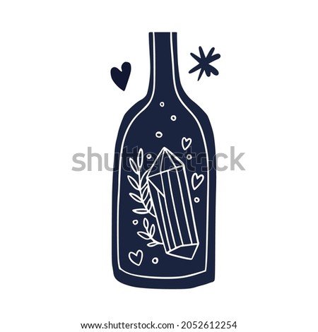 Mason jar clipart bundle, Celestial magic jar black and white glass bottles isolated items on white background, outline mystical bottle with rainbow, moon and stars, crystal, vector illustrations set
