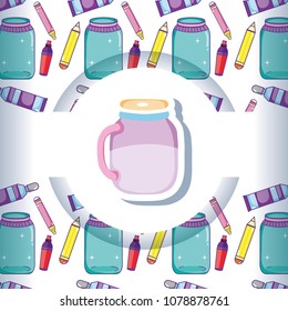 Mason jar with crafts pattern background