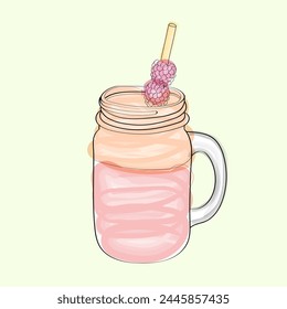 A mason jar filled with a fruity smoothie, topped with a vibrant raspberry and a straw. The watercolor illustration captures the freshness and simplicity of this drink