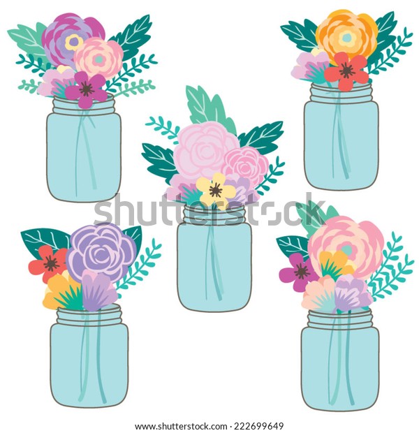 Mason Jar Floral Bouquet Stock Vector (Royalty Free) 222699649 ...