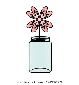 mason jar with flowers isolated icon