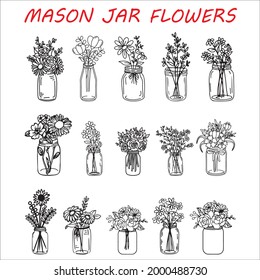 Mason Jar Flowers Vector Eps And Svg