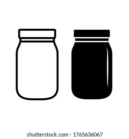 Mason jar glass container line art vector icon. medicine bottle and pill icon. mason jar pot.