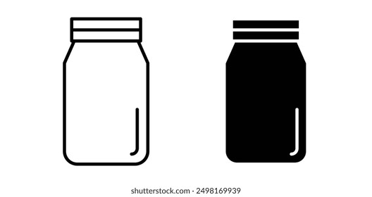 Mason jar glass container vector icon set in black color.