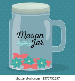 mason jar glass with lid and flowers