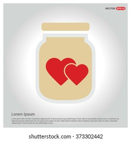 Mason jar with hearts inside. Congratulation on Valentine's Day. Vector illustration.