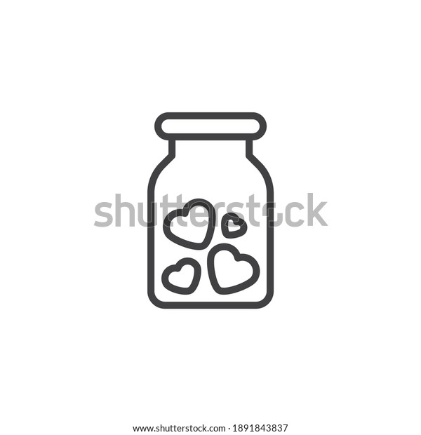 Mason jar with hearts\
line icon. linear style sign for mobile concept and web design.\
Valentine\'s Day hearts jar outline vector icon. Symbol, logo\
illustration. Vector\
graphics