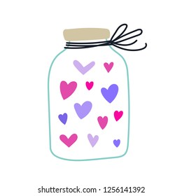 Mason jar with hearts. Vector illustration for Valentine's Day.