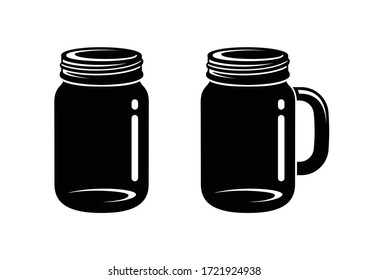 Mason jar and mug silhouette vector icon illustration