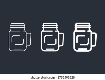 Mason jar mug with straw logo template. Canning jar vector design. Glass mason jar with handle illustration. 