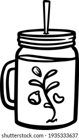 Mason jar with nuts and plants illustration.