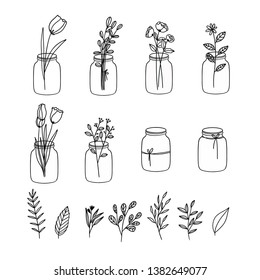 Mason Jar Plants Clipart Element Set