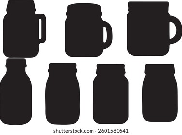 Mason jar silhouettes bundle design on white background