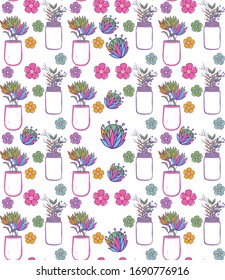 Mason jars with flowers and leaves background design, Retro vintage decoration canning party old bouquet and cute theme Vector illustration