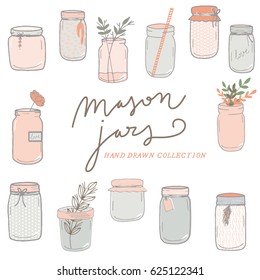 Mason Jars hand drawn collection, flowers, wedding