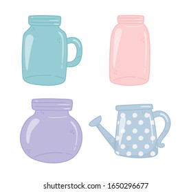 mason jars watering can empty decoration ornament icons vector illustration