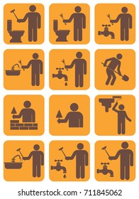 Mason and plumber worker icons set. Vector illustration