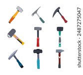 mason s hammer set cartoon. man concrete, cement ry, work builder mason s hammer sign. isolated symbol vector illustration