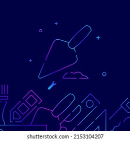 Mason trowel gradient line vector icon, simple illustration on a dark blue background, Working tools, handycraft, home renovation related bottom border.