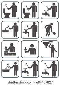 Mason worker icons set. Vector illustration