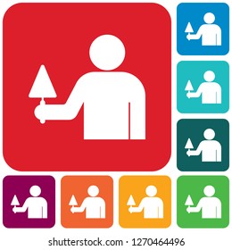 Mason worker with trowel. Vector illustration