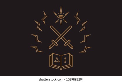 Masonic emblem with eye swords and book.