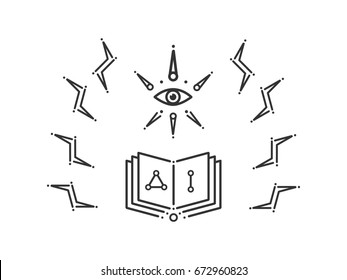 Masonic eye, a mystical book, coat of arms-style linear design
