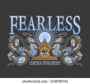  masonic eye retro print on t-shirt with, snakes and flowers