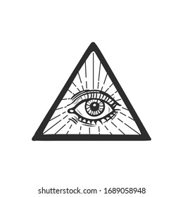 Masonic eye in retro style on white background. Eye of providence in the center of triangle vector illustration. Element for pagan, occult magic, halloween or witchcraft theme.