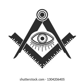 Masonic Freemasonry Emblem Icon Logo. Vector illuminati all seeing eye