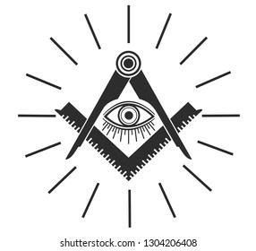 Masonic Freemasonry Emblem Icon Logo. Vector illuminati all seeing eye