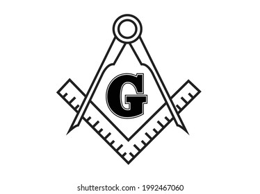 Masonic Freemasonry Emblem In Line Art Style. Editable Clip Art.